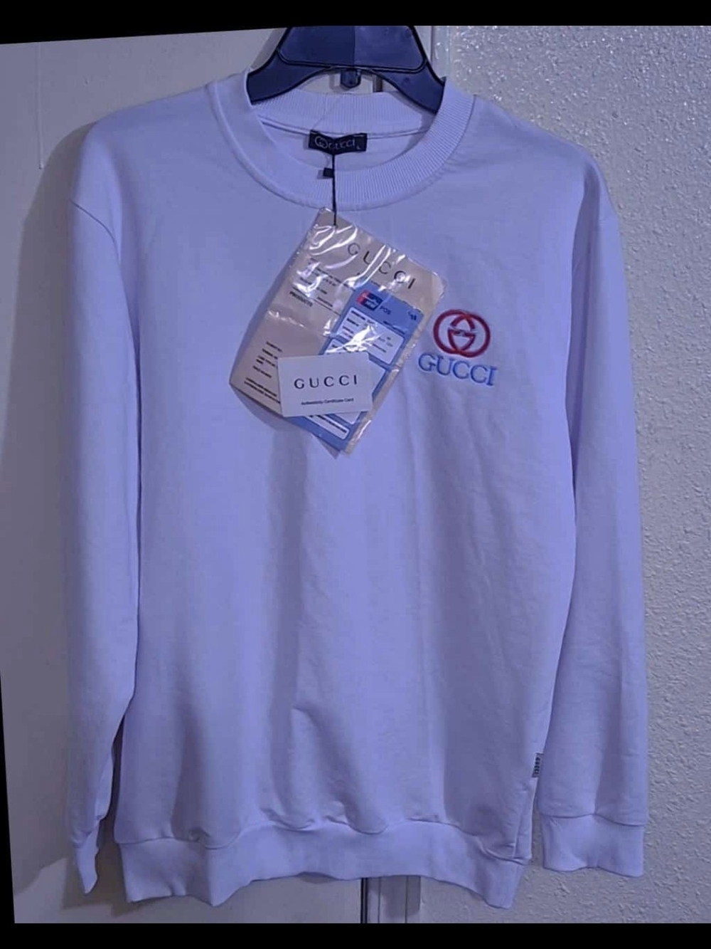 Gucci White Crewneck Sweatshirt with Red and Blue Logo